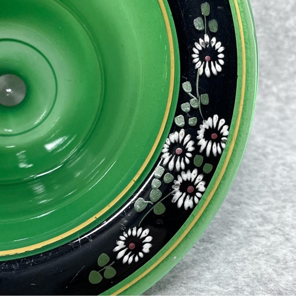 Pedestal Candy Dish Compote Green with Black and Gold Trim Pedestal 6.25” - Picture 7 of 9